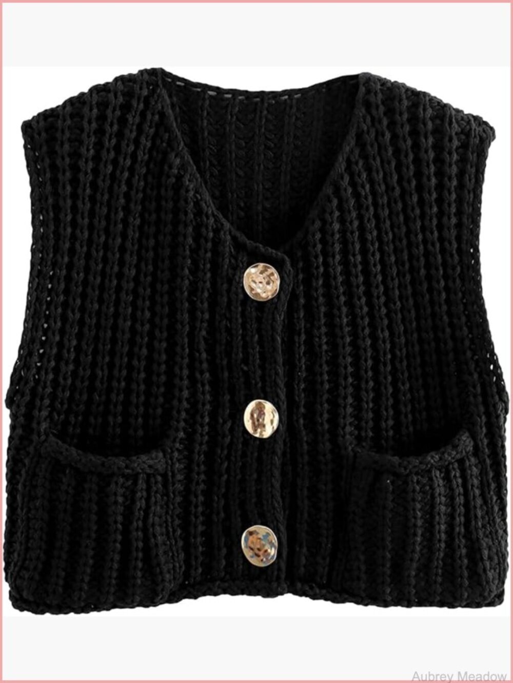 Cropped Sweater Vest Crewneck Button Down Sleeveless Knit Cardigan with Pocket